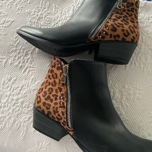 Esprit Black Ankle Booties with Leopard Back Panel